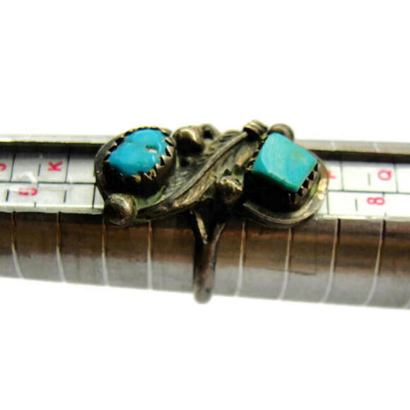 sz 6 1/2 Tribal Ring Blue Turquoise Patina 3.69g sz 6.50 Vintage Sterling Silver - Picture 8 of 12